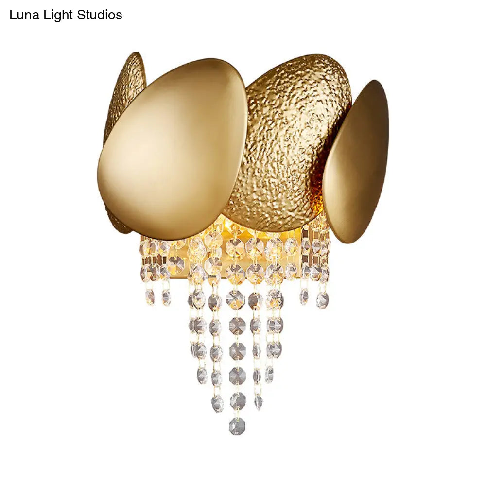 DecorBites™ Modern Egg Shaped Wall Mount Light with 2 Metal Lights - Golden Sconce Lighting, Clear Crystal Draping