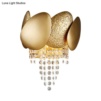 DecorBites™ Modern Egg Shaped Wall Mount Light with 2 Metal Lights - Golden Sconce Lighting, Clear Crystal Draping