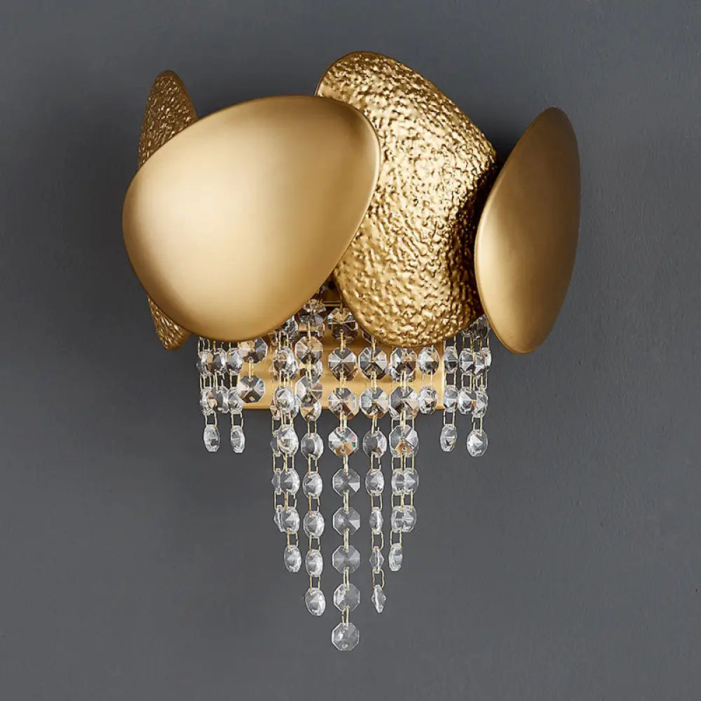 DecorBites™ Modern Egg Shaped Wall Mount Light with 2 Metal Lights - Golden Sconce Lighting, Clear Crystal Draping