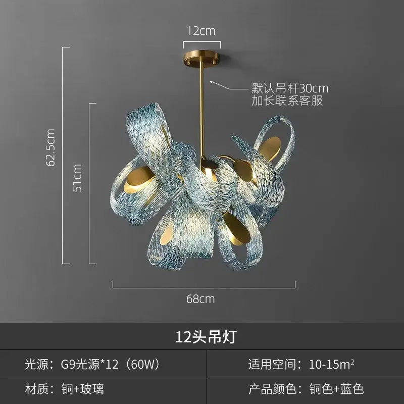 Modern elegant blue copper led flower chandelier living room light