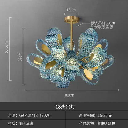 Modern elegant blue copper led flower chandelier living room light