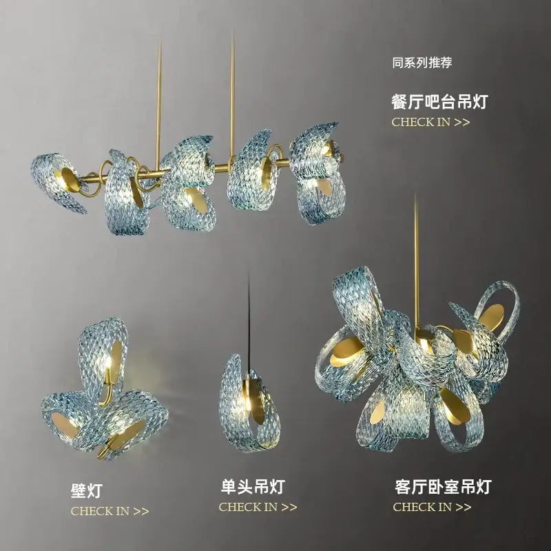 Modern elegant blue copper led flower chandelier living room light