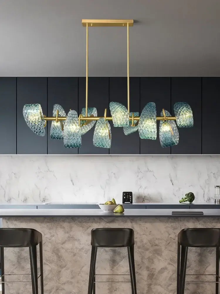 Modern elegant blue copper led flower chandelier living room light