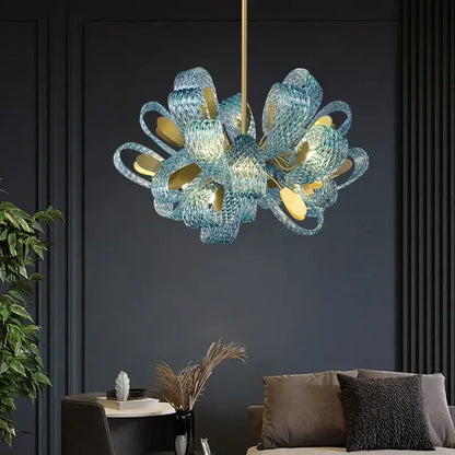 Modern elegant blue copper led flower chandelier living room light