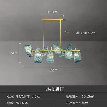 Modern elegant blue copper led flower chandelier living room light