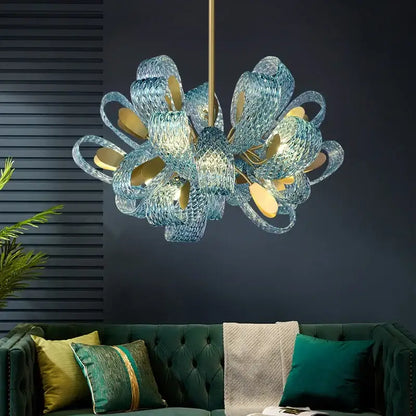 Modern elegant blue copper led flower chandelier living room light