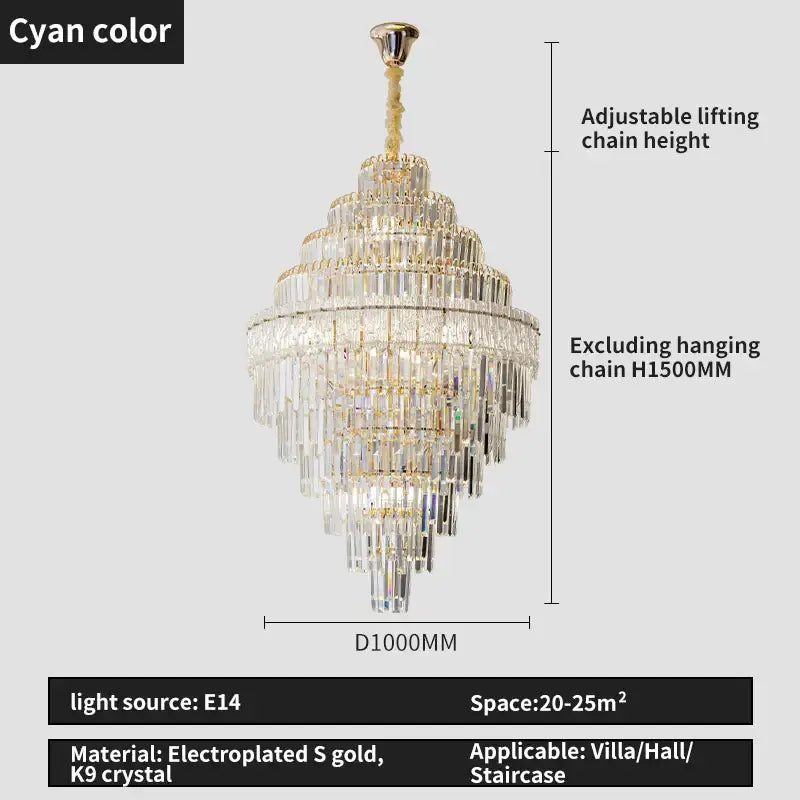 Modern elegant crystal chandelier gold dining room glass prisms