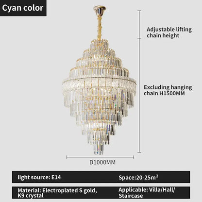 Modern elegant crystal chandelier gold dining room glass prisms