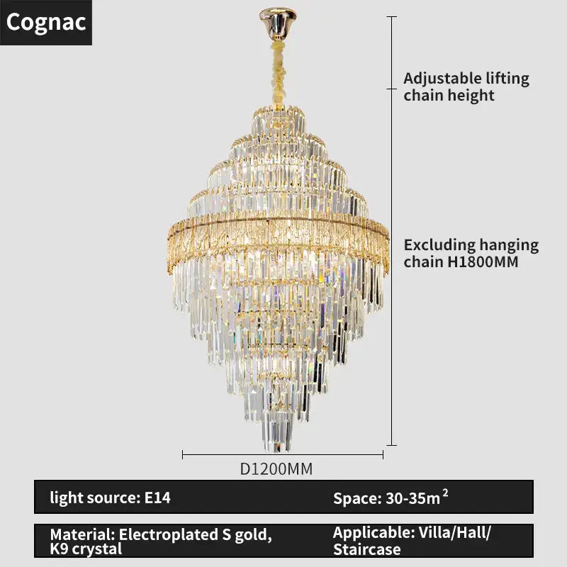 Modern elegant crystal chandelier gold dining room glass prisms