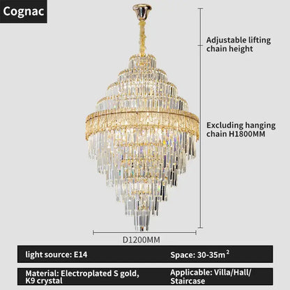 Modern elegant crystal chandelier gold dining room glass prisms