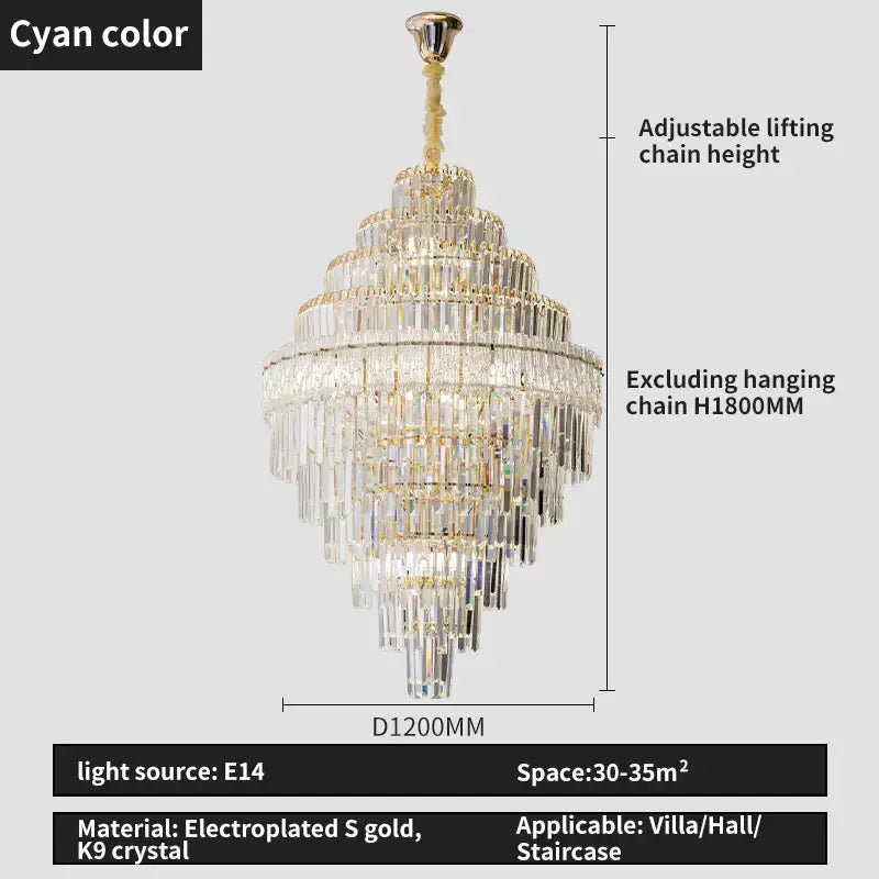 Modern elegant crystal chandelier gold dining room glass prisms