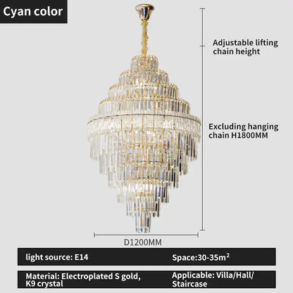 Modern elegant crystal chandelier gold dining room glass prisms