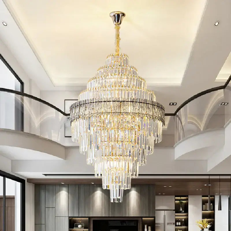 Modern elegant crystal chandelier gold dining room glass prisms