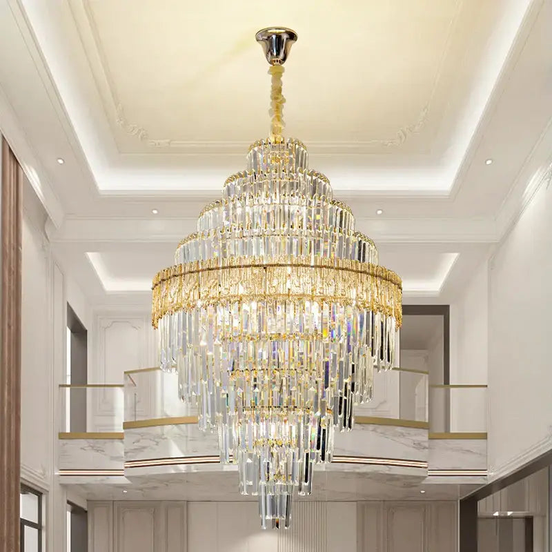 Modern elegant crystal chandelier gold dining room glass prisms