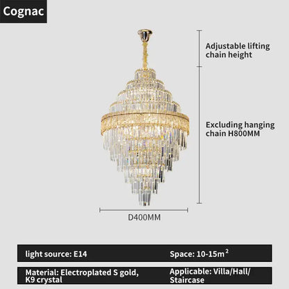 Modern elegant crystal chandelier gold dining room glass prisms