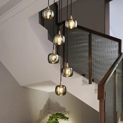 Modern elegant rotating staircase pendant light – living room glass