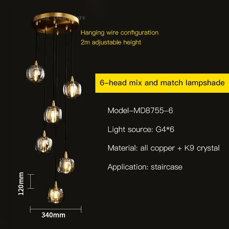 Modern elegant rotating staircase pendant light – living room glass