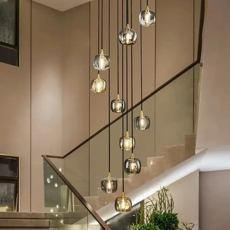 Modern elegant rotating staircase pendant light – living room glass