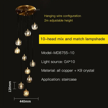 Modern elegant rotating staircase pendant light – living room glass