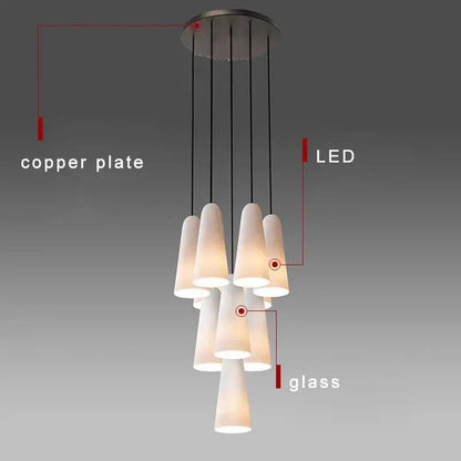 Modern elegant white glass cup chandelier living room pendant light