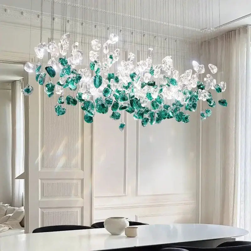 Modern emerald & clear glass stone chandeliers dining room art decor