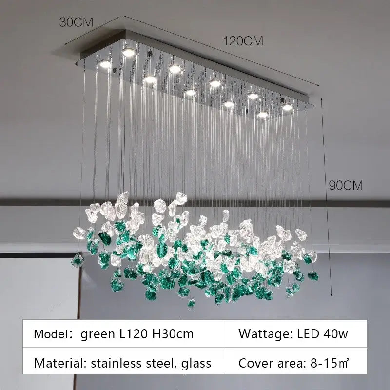 Modern emerald & clear glass stone chandeliers dining room art decor