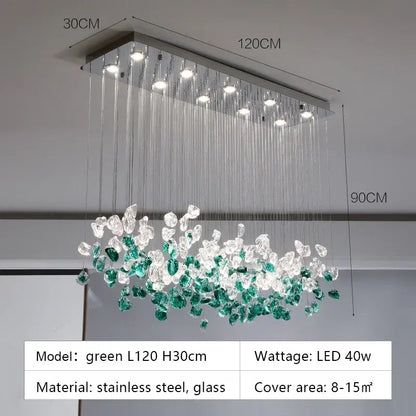 Modern emerald & clear glass stone chandeliers dining room art decor