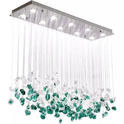 Modern emerald & clear glass stone chandeliers dining room art decor