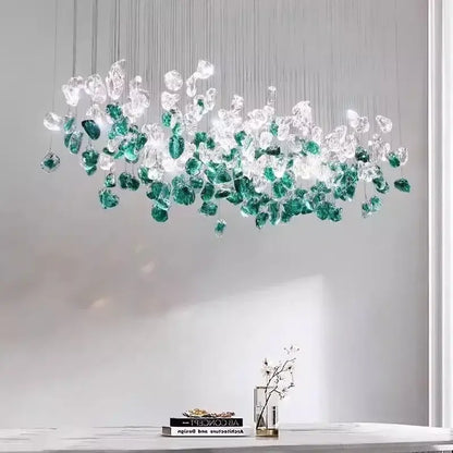 Modern emerald & clear glass stone chandeliers dining room art decor