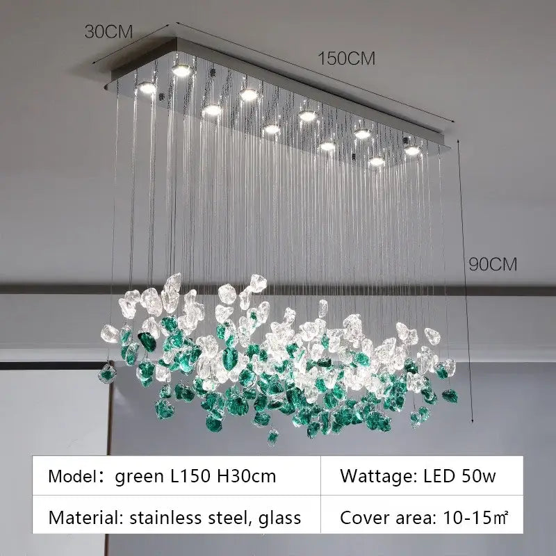 Modern emerald & clear glass stone chandeliers dining room art decor