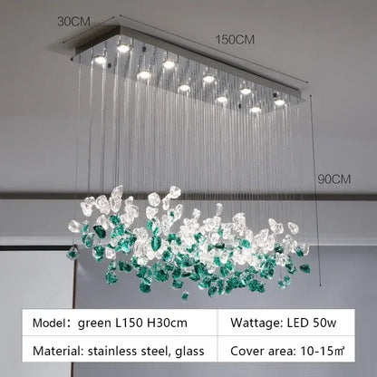 Modern emerald & clear glass stone chandeliers dining room art decor