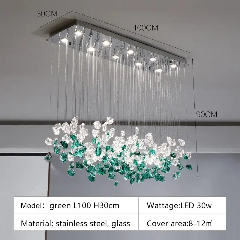 Modern emerald & clear glass stone chandeliers dining room art decor