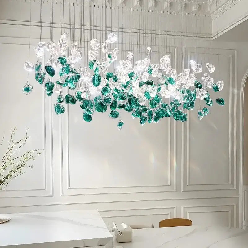 Modern emerald & clear glass stone chandeliers dining room art decor
