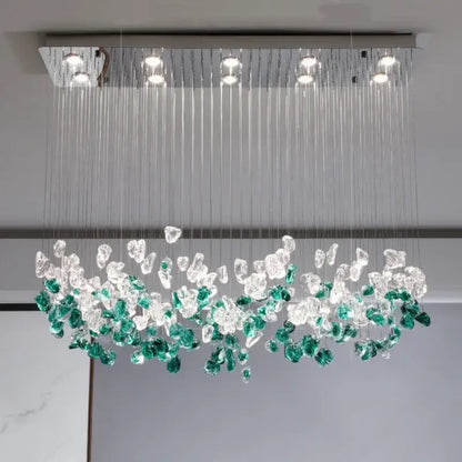 Modern emerald & clear glass stone chandeliers dining room art decor