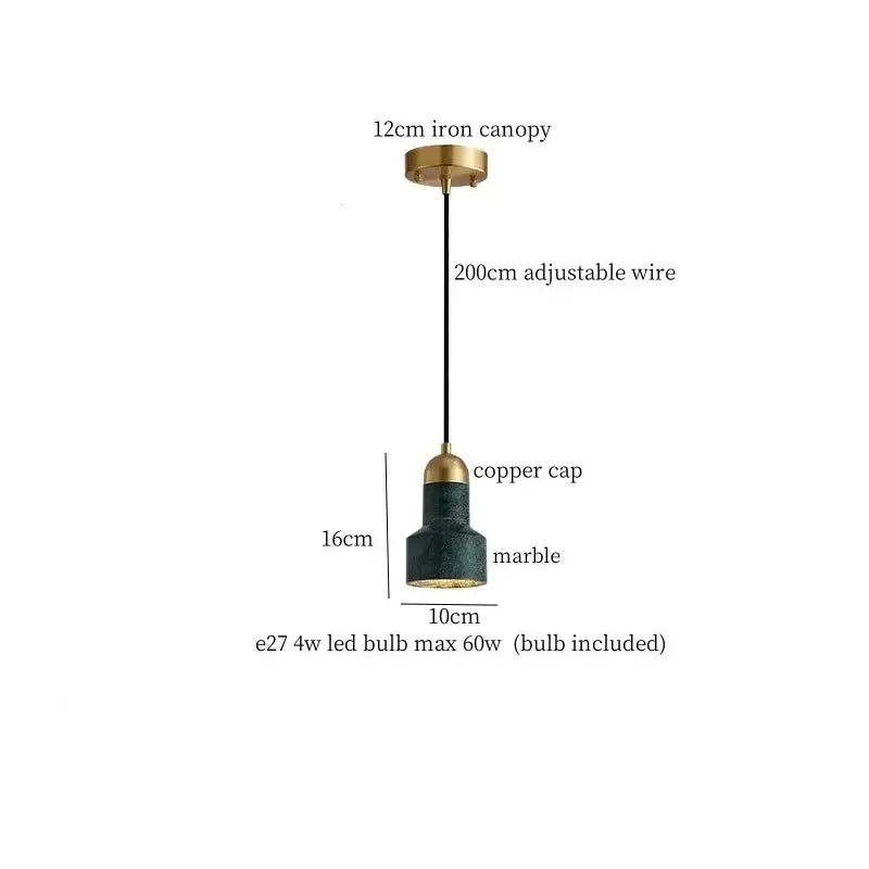 Modern emerald green and brass led pendant lamp for dining room