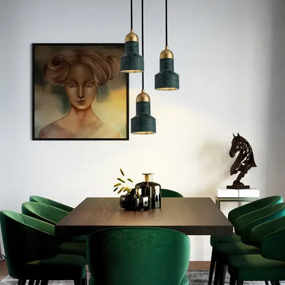 Modern emerald green and brass led pendant lamp for dining room