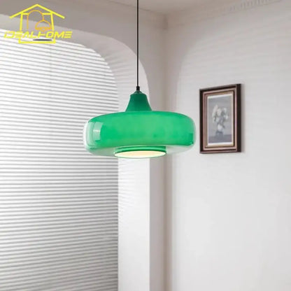 Modern emerald green glass pendant light dining room rounded led