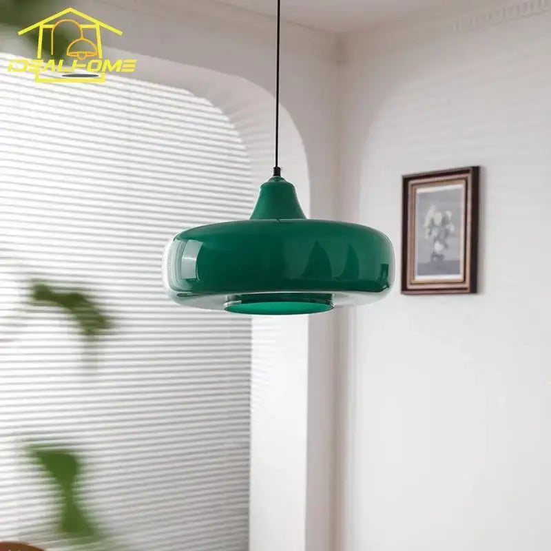 Modern emerald green glass pendant light dining room rounded led