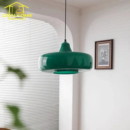 Modern emerald green glass pendant light dining room rounded led