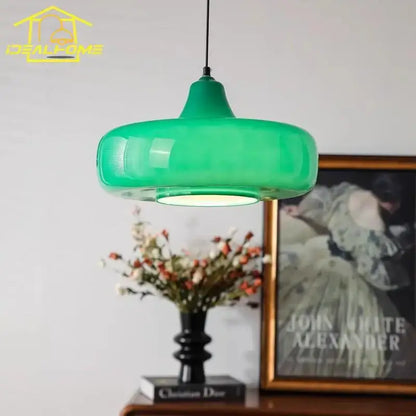 Modern emerald green glass pendant light dining room rounded led