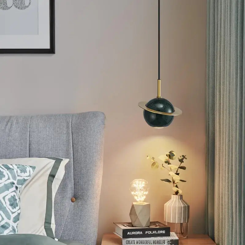 Modern emerald green marble led pendant lamp dining room