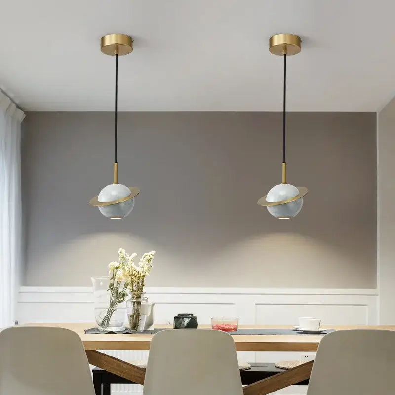 Modern emerald green marble led pendant lamp dining room