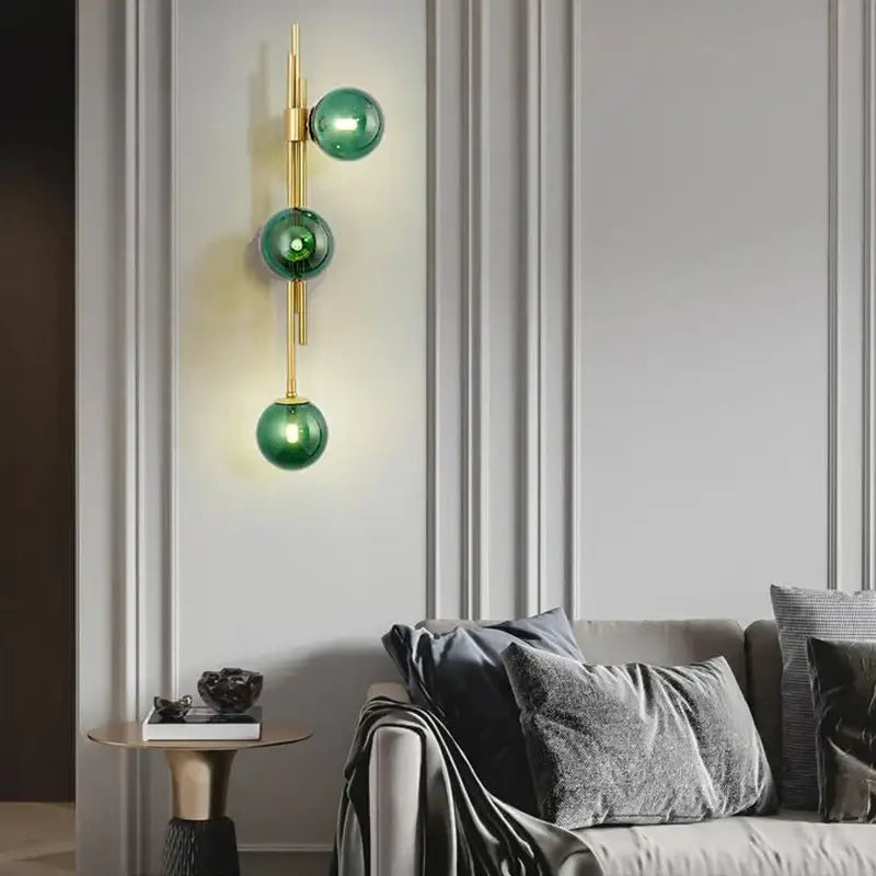 Modern emerald green white glass ball wall lamps bedroom sconce