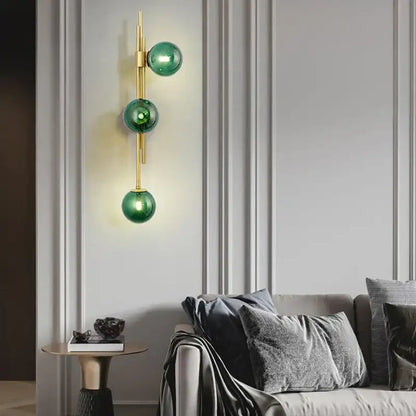 Modern emerald green white glass ball wall lamps bedroom sconce