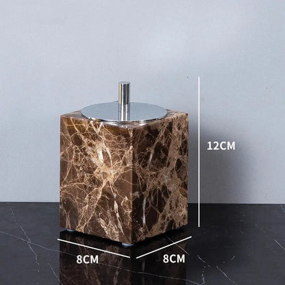 Modern emperador dark marble bathroom set with chrome accents