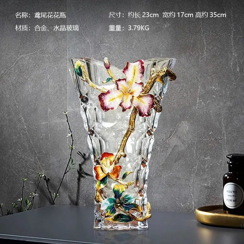 Modern enamel flower crystal glass vase living room decor
