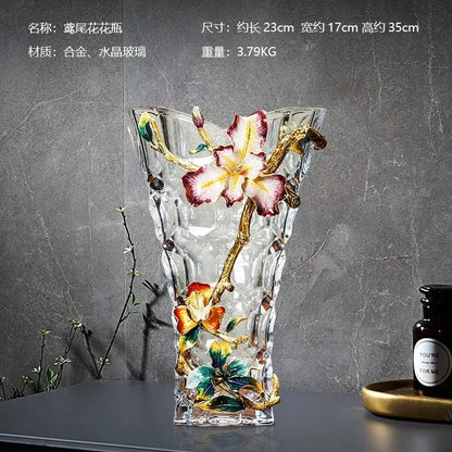 Modern enamel flower crystal glass vase living room decor