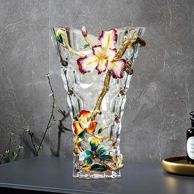 Modern enamel flower crystal glass vase living room decor