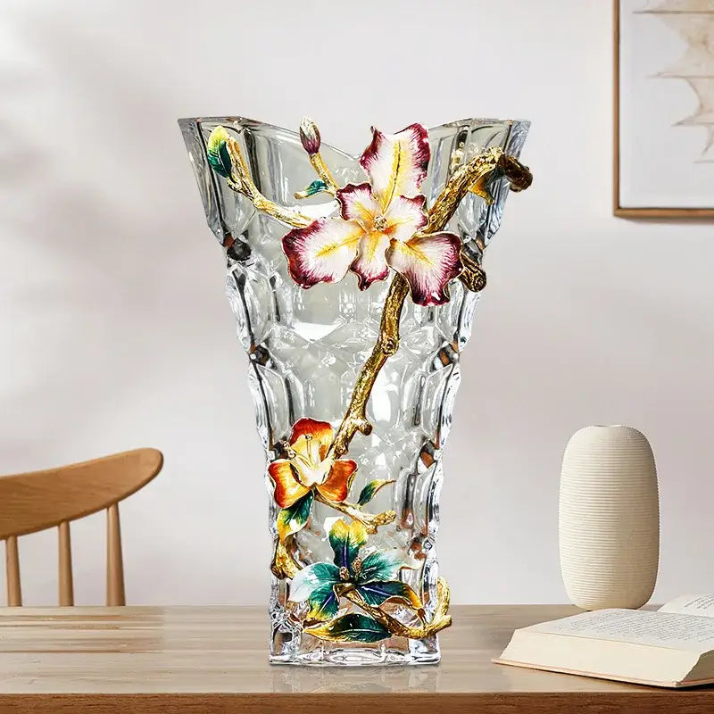 Modern enamel flower crystal glass vase living room decor