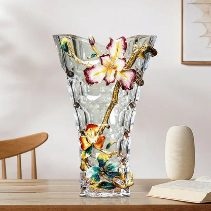 Modern enamel flower crystal glass vase living room decor
